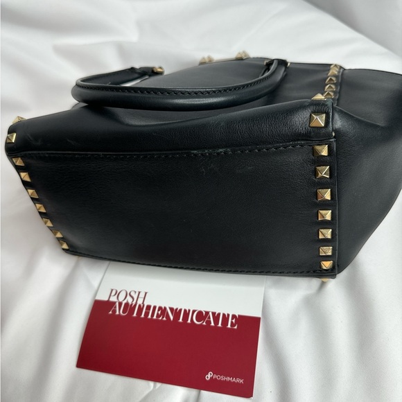 VALENTINO GARAVANI Grained Calfskin Small Rockstud Tote Black ~Authentic - Picture 10 of 14